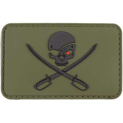 NÁŠIVKA 3D PVC SKULL S MEČEM 8x5cm OLIV