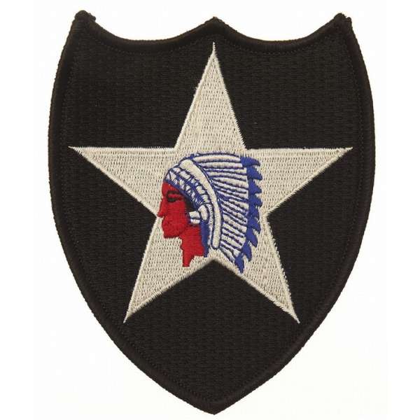 NÁŠIVKA US 2nd INFANTRY DIVISION INDIÁN 8,8x11cm ČERNÝ