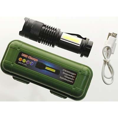 BATERKA MALÁ 9cm LED 3 FUNKCE DOBÍJENÍ USB ČERNÁ
