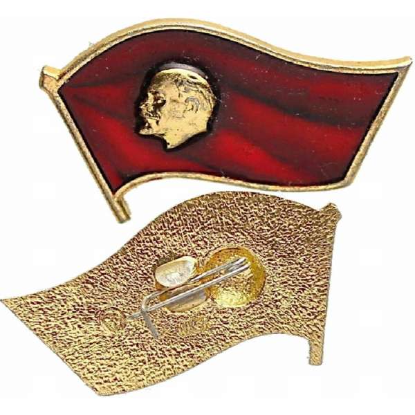 ODZNAK SSSR LENIN 4H 36x21mm VLAJKA S ŽERDÍ PORTRÉT ČERVENO-ZLATÝ