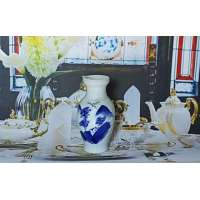 KERAMIKA DEKORATIVNÍ VÁZIČKA HORY 64mm VÝŠKA BÍLO-MODÁ