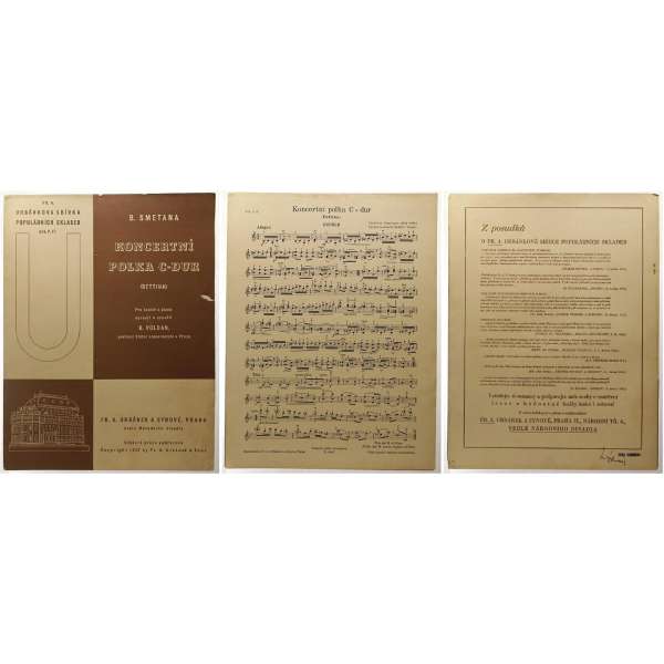 NOTY nakladatelství Fr.A.Urbánek Praha B.Voldán B.Smetana KONCERTNÍ POLKA C-DUR 1935 (4 strany)