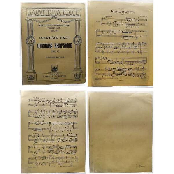 NOTY nakladatelství K.J.Barvitius Praha Fer.Liszt UHERSKÁ RAPSODIE č.12 1917 (6 stran)