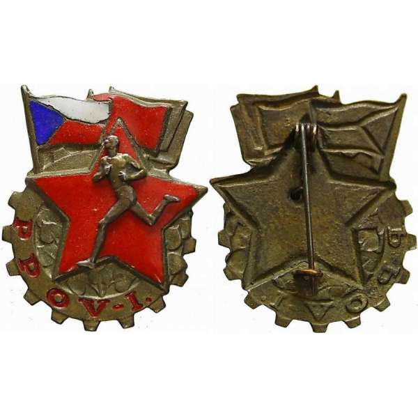 ODZNAK ČSR PŘIPRAVEN K PRÁCI A OBRANĚ VLASTI 50-tá LÉTA 30x35mm 1 STUPEŇ MATNÝ