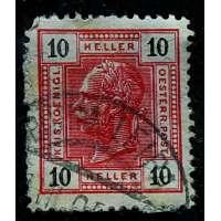 ZNÁMKA RAK-UHER FRANZ JOSEF I. 10 heller ČERVENÁ