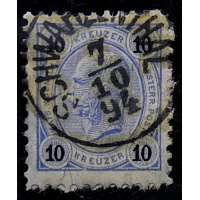 ZNÁMKA RAK-UHER FRANZ JOSEF I. 10 kreuzer MODRÁ
