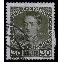 ZNÁMKA RAK-UHER FRANZ JOSEF I. 1848 30 heller ŠEDO-OLIVOVÁ