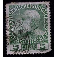 ZNÁMKA RAK-UHER FRANZ JOSEF I. 1908 5 heller ZELENÁ
