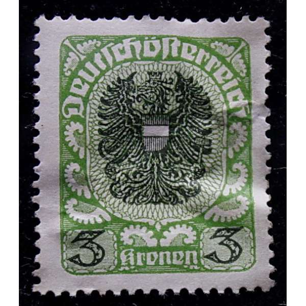ZNÁMKA SUDETY DEUTSCHOSTERREICH 1919 3 kronen ZELENÁ