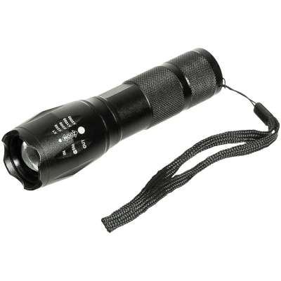 BATERKA LED Deluxa Military Torch 13cm, 3 ÚROVNĚ JASU, FUNKCE SOS, VODĚVZDORNÁ, PROTINÁRAZOVÁ, BATERIE 3x AAA KOVOVÁ ČERNÁ