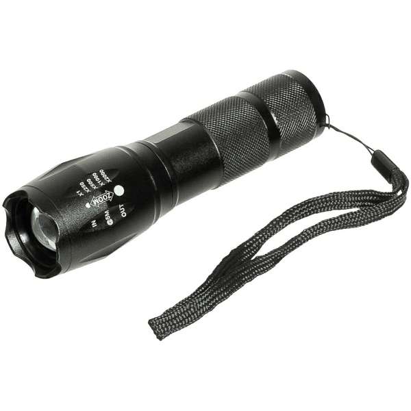 BATERKA LED Deluxa Military Torch 13cm, 3 ÚROVNĚ JASU, FUNKCE SOS, VODĚVZDORNÁ, PROTINÁRAZOVÁ, BATERIE 3x AAA KOVOVÁ ČERNÁ