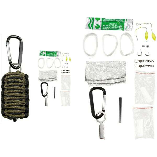 SURVIVAL SET Parachute Cord 10 dílů OLIV/ČERNÝ