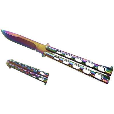 NŮŽ MOTÝLEK KANDAR 23cm, ČEPEL 10,5cm MASIV NEON VIOLET