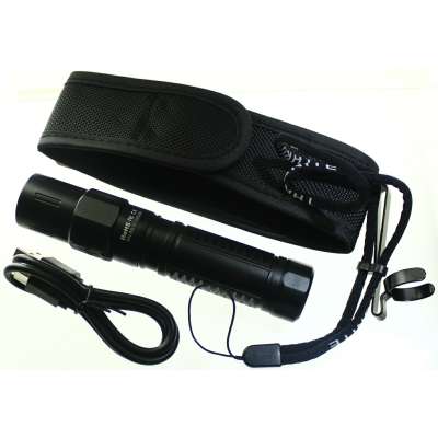 BATERKA LED AKKU NABÍJECÍ USB 6 FUNKCÍ VODOTĚSNÁ S POUZDREM KOV ČERNÁ