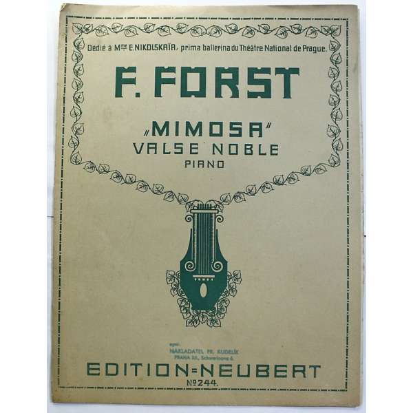 NOTY nakladatel Fr.Kudelík Praha F.Forst MIMOSA VALSE NOBLE 1924 piano 5 stran