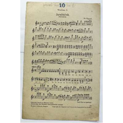 NOTY nakladatel Urb8nek Praha Fr.Kmoch JARABÁČEK-pochod, ČESKÁ MUZIKA-pochod violino 2 strany