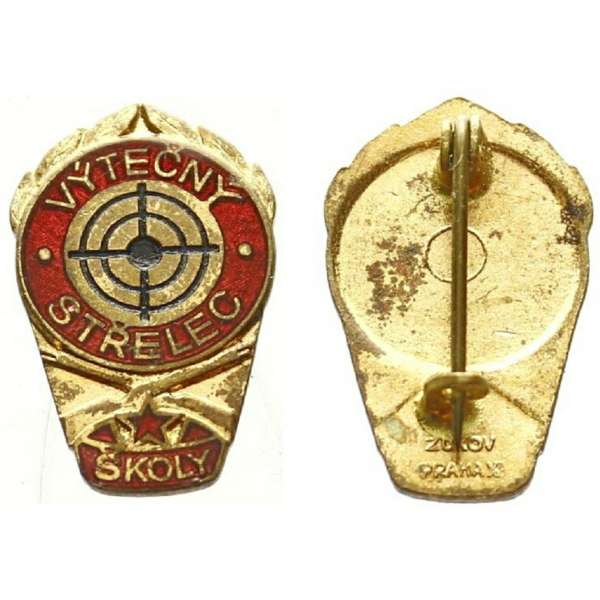 ODZNAK ČSSR VÝTEČNÝ STŘELEC ŠKOLY 16x25mm 60-tá léta ZUKOV PRAHA