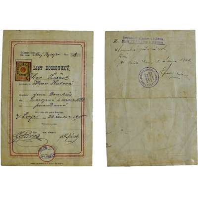 DOMOVSKÝ LIST RAK-UHER Lužec nad Cidlinou 1915 S KOLKEM