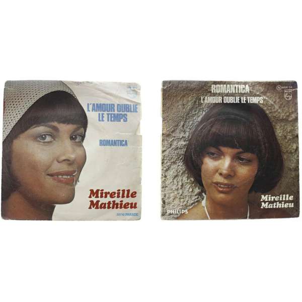 DESKA VINYL SP FRANCIE MIREILLE MATHIEU 1.L AMOUR OUBLIE LE TEMPS 2.RO,AMTICA 1974 PHILIPS