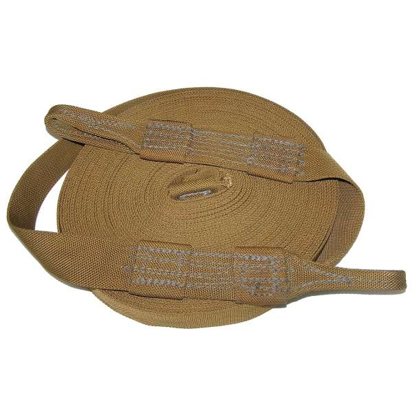 POPRUH BRIT Z orig PADÁKU, 45mm 24m, ZAKONČENÝ MASIV ÚCHYTEM, PROVĚŘENÁ EXTREMNÍ PEVNOST, VÝROBCE GQ PARACHUTES LTD UK HNĚDÝ