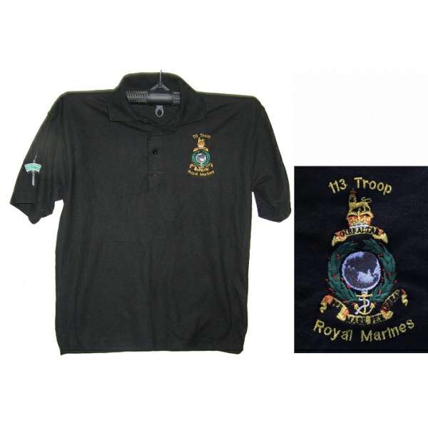 TRIKOT BRIT S NÁŠIVKOU 113th TROOP ROYAL MARINES 65-BA 35-POLYEST orig ČERNÝ