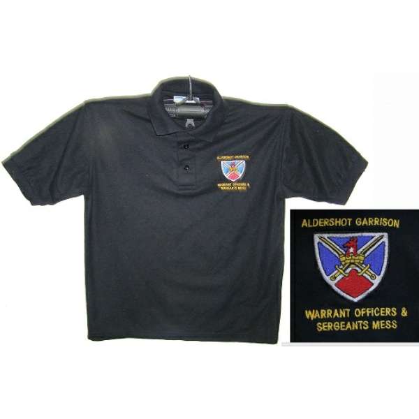 TRIKOT BRIT S NÁŠIVKOU WARRANT OFFISER a SERGEANTS MESS ALDERSHOT GARRISON orig ČERNÝ