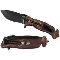 NŮŽ ZÁCHRANÁŘSKÝ 21,5cm, ČEPEL 9cm, 145gr SPEC OCEL 3Cr13 S KŘESADLEM DŘEVĚNÁ STŘENKA