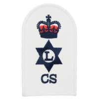 NÁŠIVKA BRIT ROYAL NAVY 65x105mm Logistics Catering Service CS Petty Officer PO orig BÍLO-MODRÁ