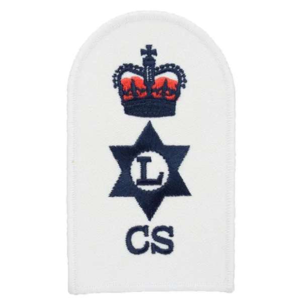 NÁŠIVKA BRIT ROYAL NAVY 65x105mm Logistics Catering Service CS Petty Officer PO orig BÍLO-MODRÁ