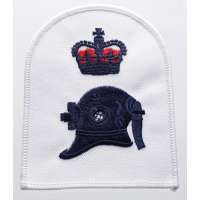 NÁŠIVKA BRIT ROYAL NAVY 75x100mm Officer Diver Chief Petty Officer CPO orig BÍLO-MODRÁ