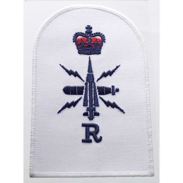 NÁŠIVKA BRIT ROYAL NAVY 80x125mm Logistics MECHANIC RADIO R Petty Officer orig BÍLO-ČERNÁ