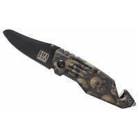 NŮŽ HOLAND 101INC KAPESNÍ ZÁCHRANÁŘSKÝ SKULL 15cm, ČEPEL 6cm S KLIPEM BLACK-SAND