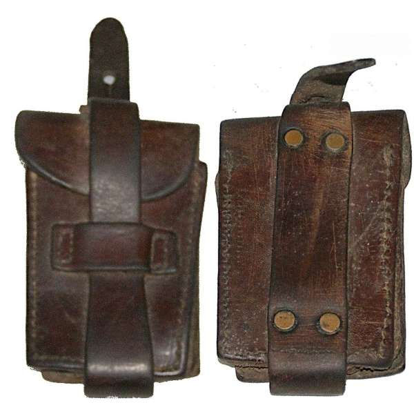 POUZDRO FRANCIE NA  ZÁSOBNÍK PISTOLE 70x100x30mm KOŽENÉ orig TMAVĚ HNĚDÉ