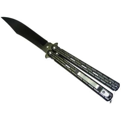 NŮŽ MOTÝLEK S KLIPEM 22cm ČEPEL 10cm 3 DÉLKY CIHLIČKY ČERNÝ