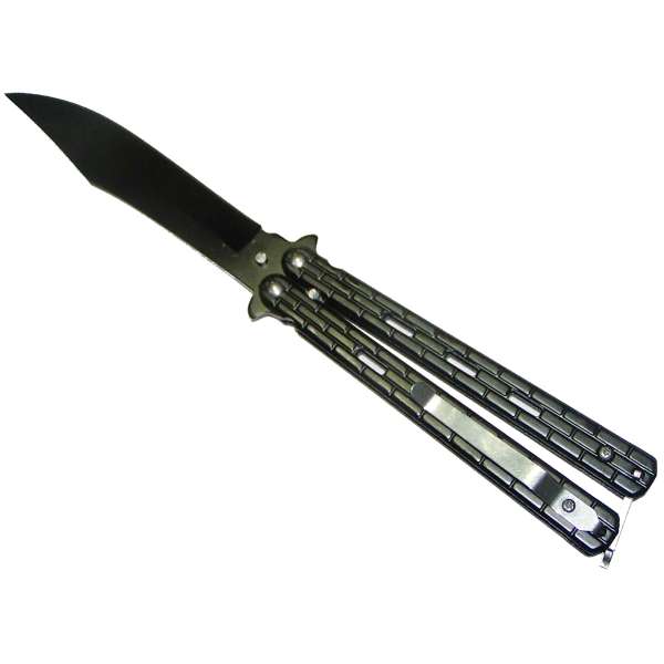 NŮŽ MOTÝLEK S KLIPEM 22cm ČEPEL 10cm 3 DÉLKY CIHLIČKY ČERNÝ