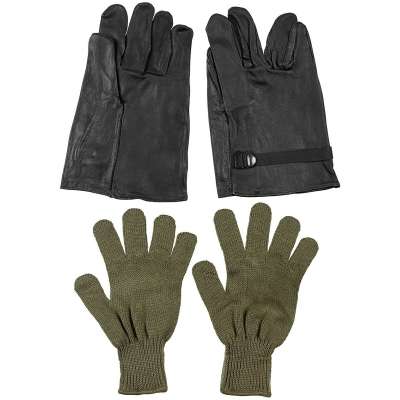 RUKAVICE BELGIE KOŽENE S PLETENÝMI RUKAVICEMI JAKO VLOŽKOU orig ČERNO-OLIV