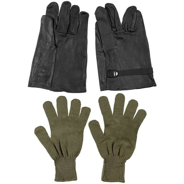 RUKAVICE BELGIE KOŽENE S PLETENÝMI RUKAVICEMI JAKO VLOŽKOU orig ČERNO-OLIV