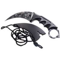 NŮŽ CARAMBIT PEVNÝ 19,5cm, ČEPEL 9cm S POUZDREM SKULL ČERNÝ