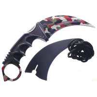 NŮŽ CARAMBIT PEVNÝ 19,5cm, ČEPEL 9cm S POUZDREM RED CAMO