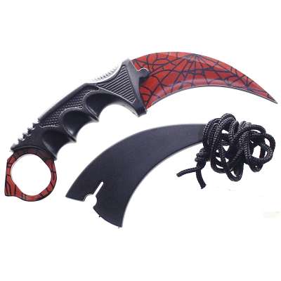 NŮŽ CARAMBIT PEVNÝ 19,5cm, ČEPEL 9cm S POUZDREM SPIDER ČERVENÝ