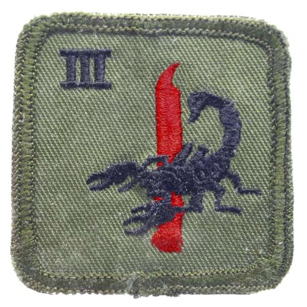 NÁŠIVKA BRIT 4R RAF Regiment 3 Squadron 45x45mm orig OLIV