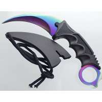 NŮŽ CARAMBIT PEVNÝ 19cm, ČEPEL 9cm S POUZDREM NEON VIOLET