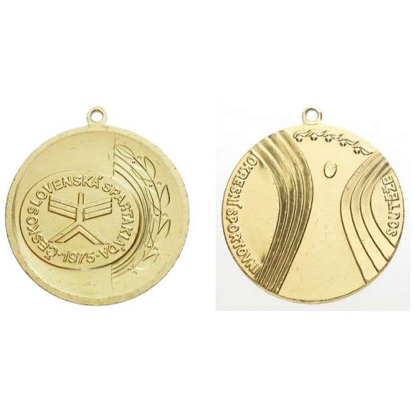 MEDAILE ČS SPARTAKIÁDA 1975 OKRESNÍ SPORTOVNÍ SOUTĚŽE 50mm 13gr ZLATÁ