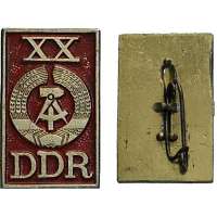 ODZNAK DDR 20x31mm XX. LET VÝROČÍ 1949-1969 ČERVENO-ZLATÝ