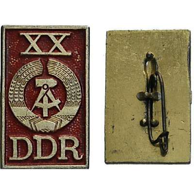 ODZNAK DDR 20x31mm XX. LET VÝROČÍ 1949-1969 ČERVENO-ZLATÝ