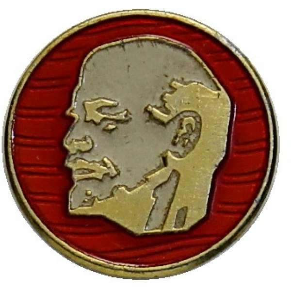 ODZNAK SSSR LENIN KULATÝ 15mm MLADŠÍ PORTRÁT PLOCHÝ ČERVENO-ZLATÝ