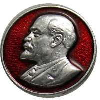 ODZNAK SSSR LENIN KULATÝ 16mm MLADŠÍ PORTRÁT STŘÍBRNÝ OKRAJ ČERVENO-STŘÍBRNÝ