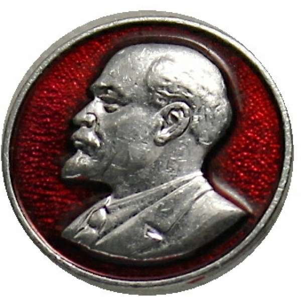 ODZNAK SSSR LENIN KULATÝ 16mm MLADŠÍ PORTRÁT STŘÍBRNÝ OKRAJ ČERVENO-STŘÍBRNÝ
